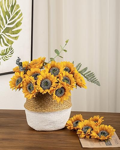 Miniatura 9 de DuHouse 12 girasoles artificiales con tallos largos de 5.5 pulgadas, girasoles de seda a granel para boda, hogar, jardín, decoración de fiesta al
