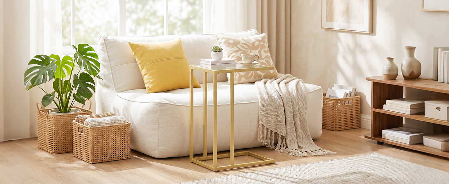 Amazon.com: HOOBRO C Shaped End Table, Glass Side Table with Metal