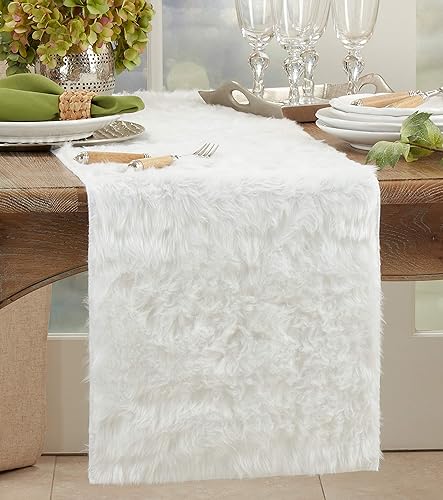 Miniatura 3 de Saro Lifestyle Camino de mesa con diseño de piel sintética, blanco, 15 x 36 pulgadas