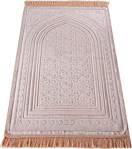Miniatura 9 de Modefa Alfombra de oración de terciopelo de lujo con cuentas de oración, suave y elegante, alfombra musulmana turca Janamaz Sajada para hombres y