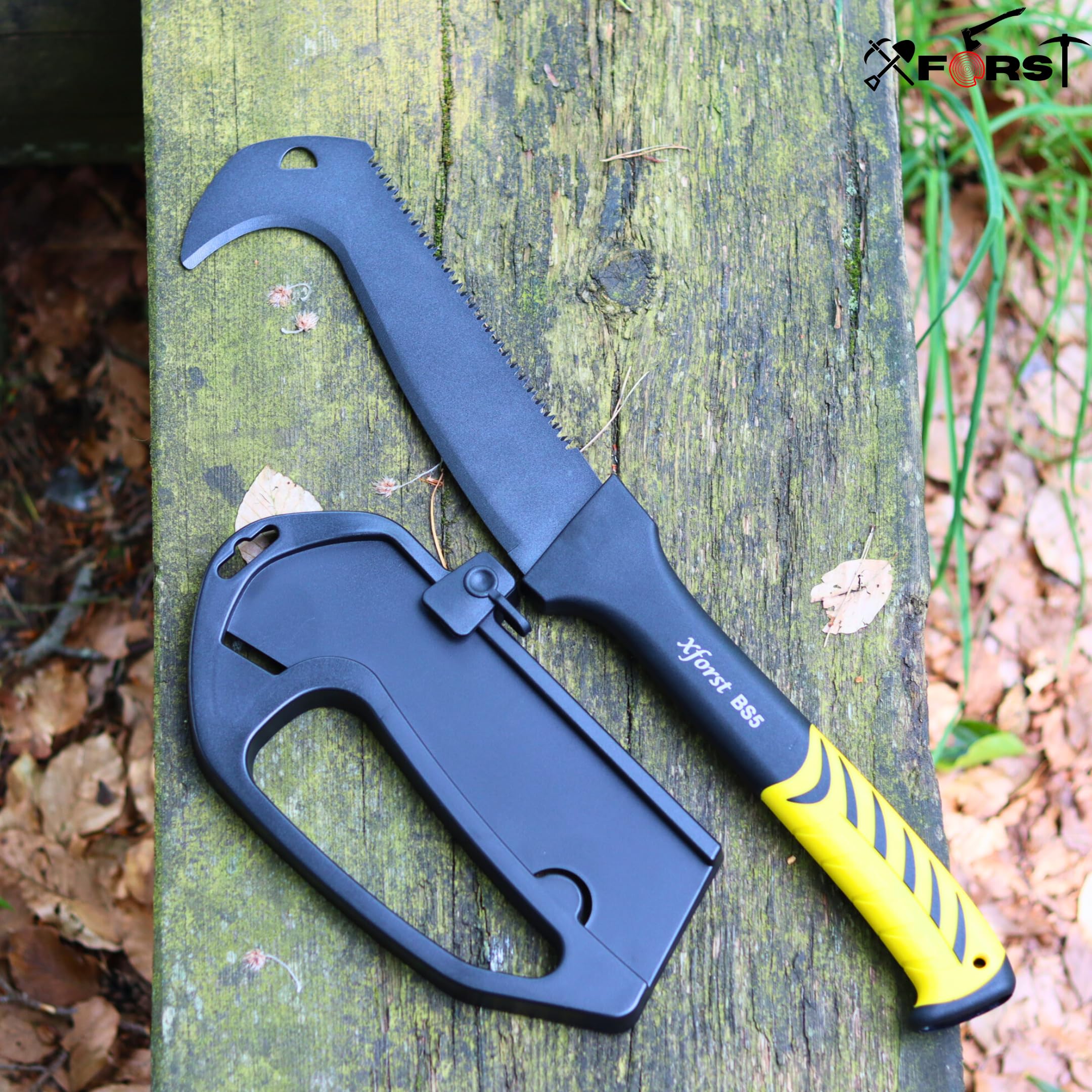 Xforst X-BS5 falce con lama per sega – lunghezza totale 52 cm – manico antiscivolo in fibra di vetro – per campeggio, outdoor, sopravvivenza e bushcraft