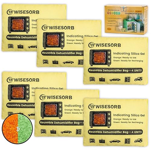 Miniatura 12 de Paquete de 2 bolsas deshumidificadoras reutilizables de gel de sílice de 8.47 oz, absorbentes de humedad que indican el color para automóvil,