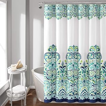 Lush Decor Clara Shower Curtain Single 72" W x 72" L Blue & Green - Fabric Shower Curtains for Bathroom - Colorful Bathroom Curtain - Boho Decor