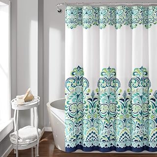 Lush Decor Clara Shower Curtain Single 72" W x 72" L Blue & Green - Fabric Shower Curtains for Bathroom - Colorful Bathroom Curtain - Boho Décor