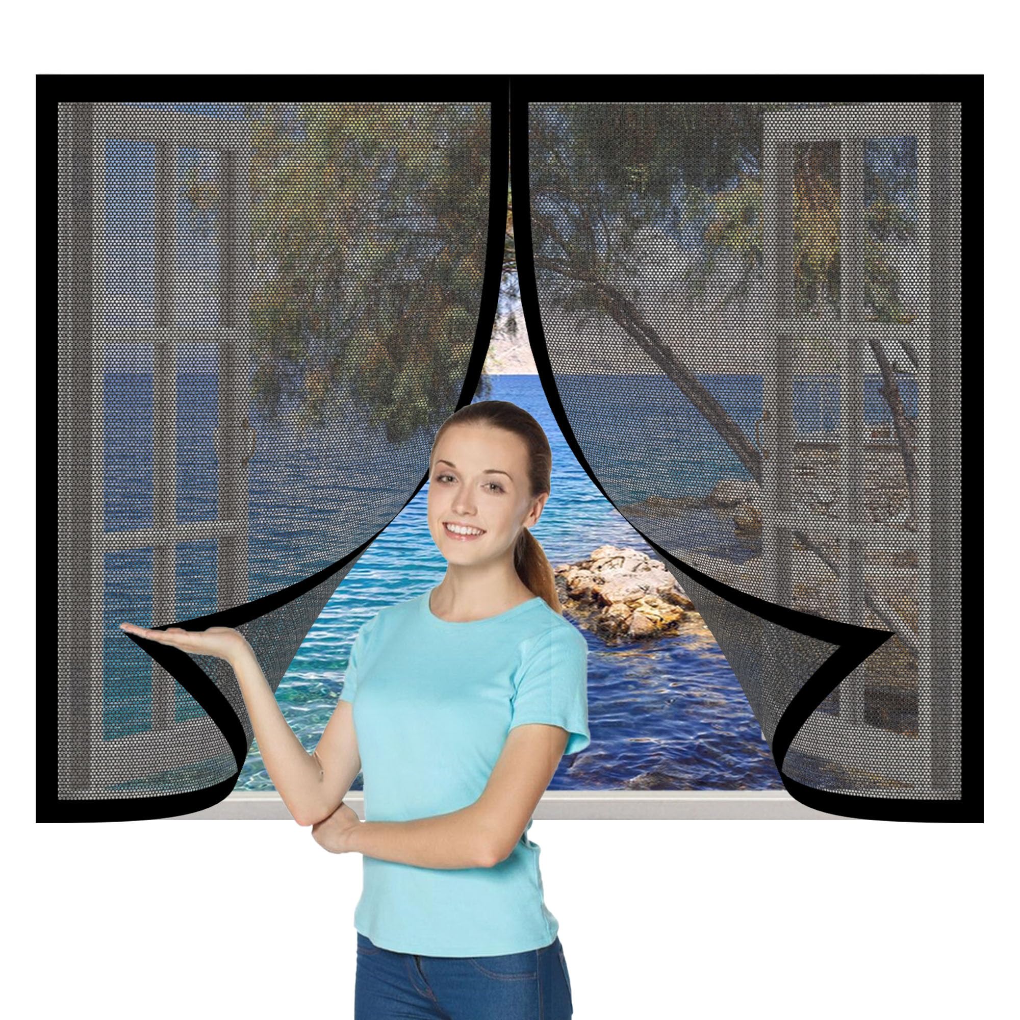 Magnetic Fly Screens Windows 135 x 145 cm Keep Fly Mosquito Out Screen for Windows Fine Mesh Design Prevents Tiny Insects from Entering for Living Room Bedroom Offfice, Black