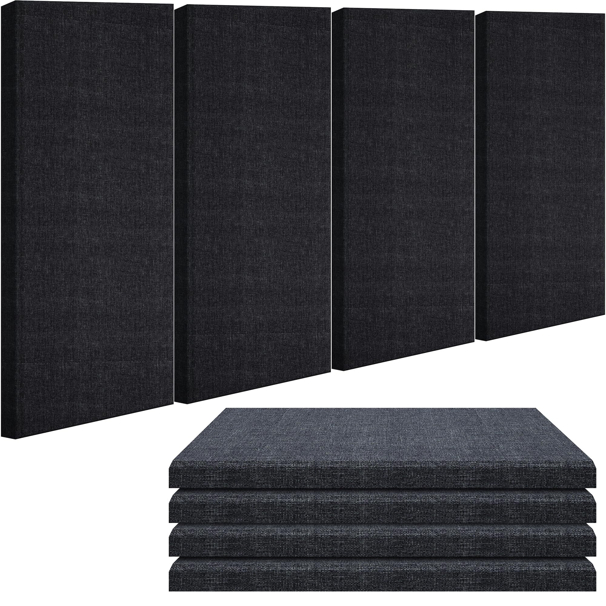 BUBOS 4 PCS Acoustic Panels,24''x12'' Fabric Soundproof Wall Panels,Self-adhesive Sound Absorbing Panels for Studios, Office, Home Theater (Black)