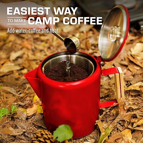 Miniatura 7 de COLETTI Bozeman - Cafetera percoladora roja, cafeteras de campamento, percoladora favorita de campamento, sin aluminio o plástico 9 tazas, rojo