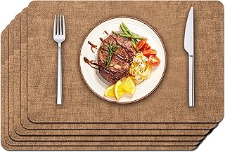 Maxpearl Faux Leather Placemats Set of 6 - Waterproof - Wipe Clean - Heat Resistant - Anti Slip Dining Table Place Mats, Suitable for Indoor & Outdoor Use, 17’’×12’’, Brown