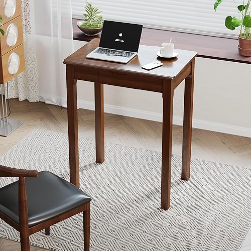 Miniatura 3 de Escritorio de madera maciza con cajones, escritorios estrechos de 24 x 16 pulgadas, escritorios modernos de madera de caucho de mediados de siglo,