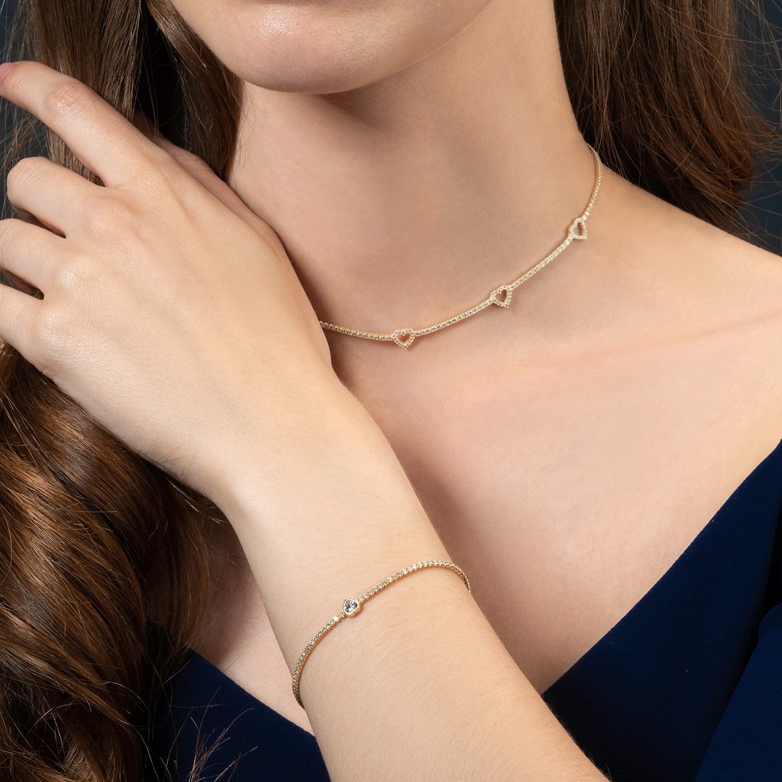namana Bracciale Tennis a Cuore, Braccialetto a Cuere Sottile per Donna e Raggazza, Delicato Bracciale Tennis Donna con Zirconi Cubici, Regalo da Donna,