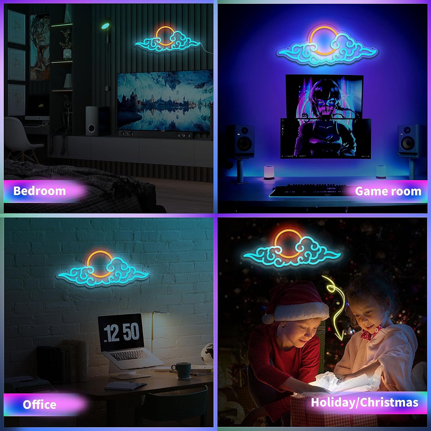 Anime Neon Sign,Led Cloud Neon Signs for Wall Decor,Gaming Neon Sign for Teen Boys Room Decor Anime-themed Wall Bedroom Game Room Man Cave Party Wall Decoration - Image 7