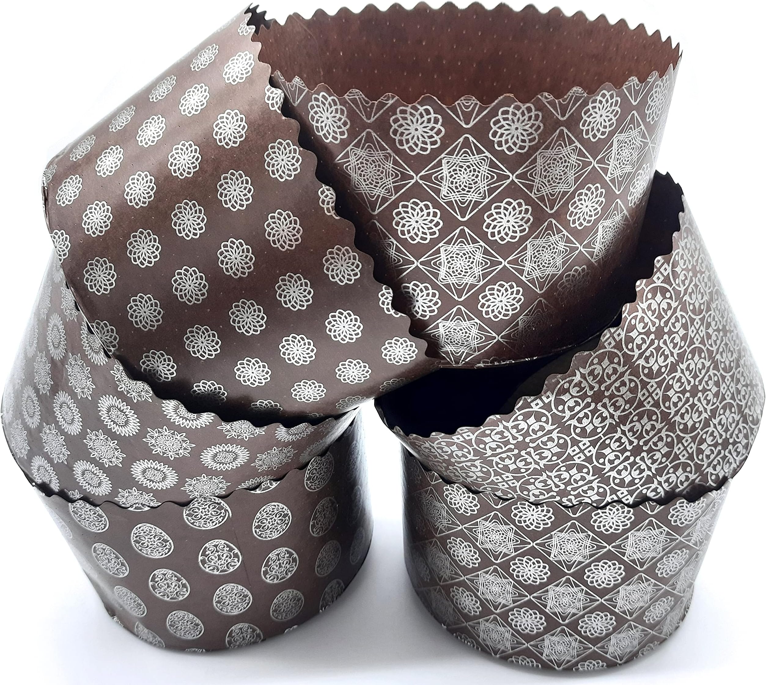 15oz Large Panettone Paper Mold Murals Silver - 12pcs, H 3.54″x5.11″ W (9cm x13cm) Kulich Mold - Round Panettone Paper Baking Molds - Pans Easter Bread Forms
