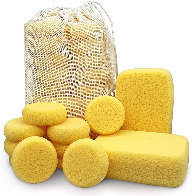 Premium Synthetic Horse Tack Sponges - with Cotton Bag; 12pc Value Pack for Saddles, Bridles, Boots and Leather Care (2x Rectangular, 10x Round) by Equus Constantia