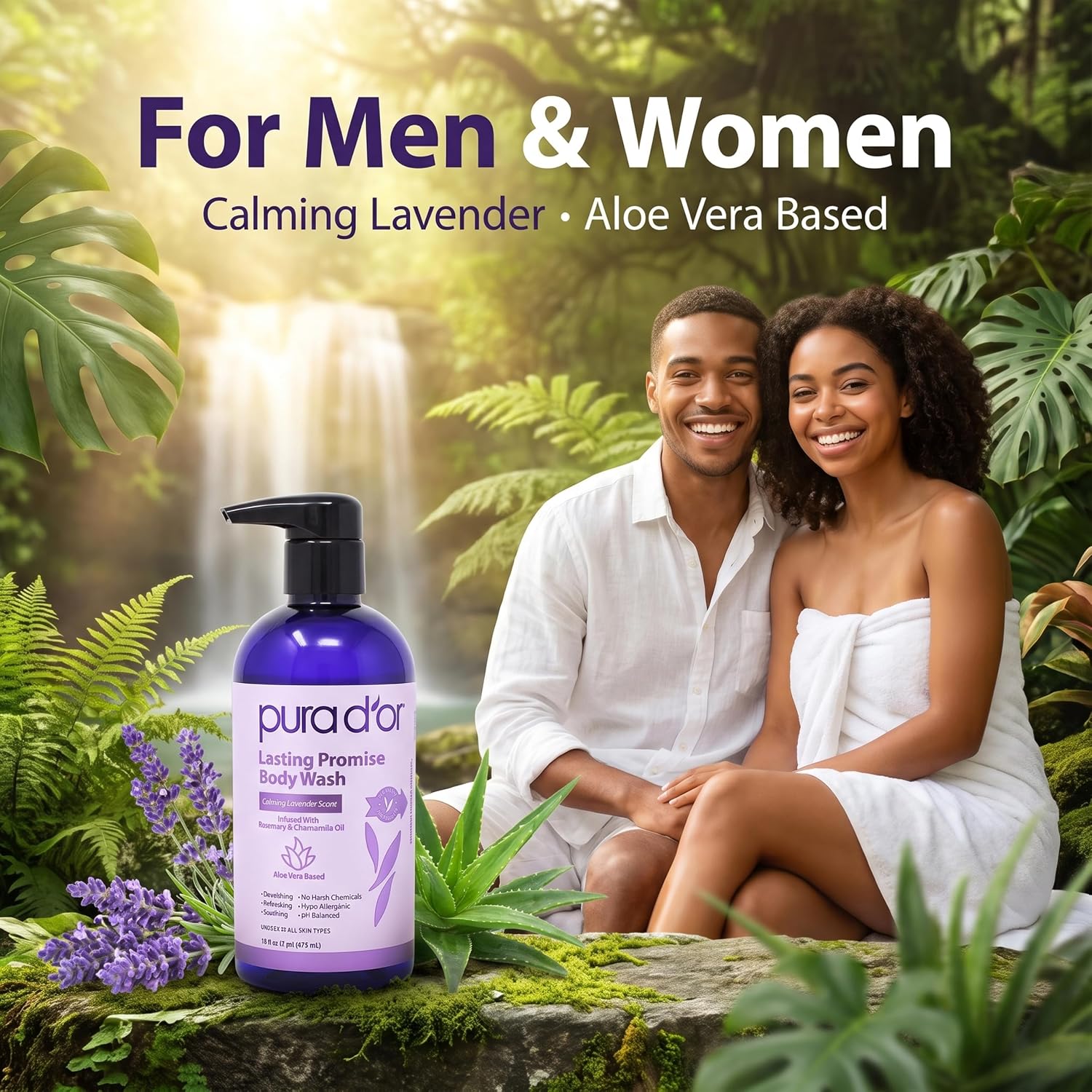 PURA D'OR 16 Oz Lasting Promise Body Wash – Calming Lavender Scent – Aloe Vera Based, Infused with Rosemary & Chamomile Oil – pH Balanced, Sulfate-Free, Hypoallergenic, Vegan – For Men & Women image 5