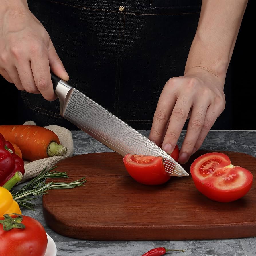 Unokit Set Couteau Chef 20 Cm + Fusil à Aiguiser 32.5 Cm - Acier Inoxydable Haut De Gamme, Ultra Tranchant