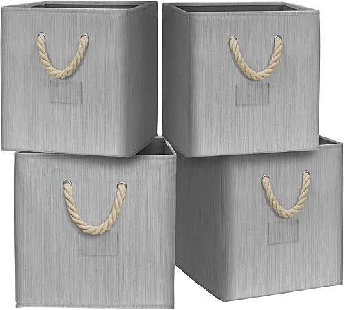 Miniatura 14 de Simple Houseware - Cesta de almacenamiento de cubo de 13 pulgadas con asas trenzadas, paquete de 3, gris oscuro