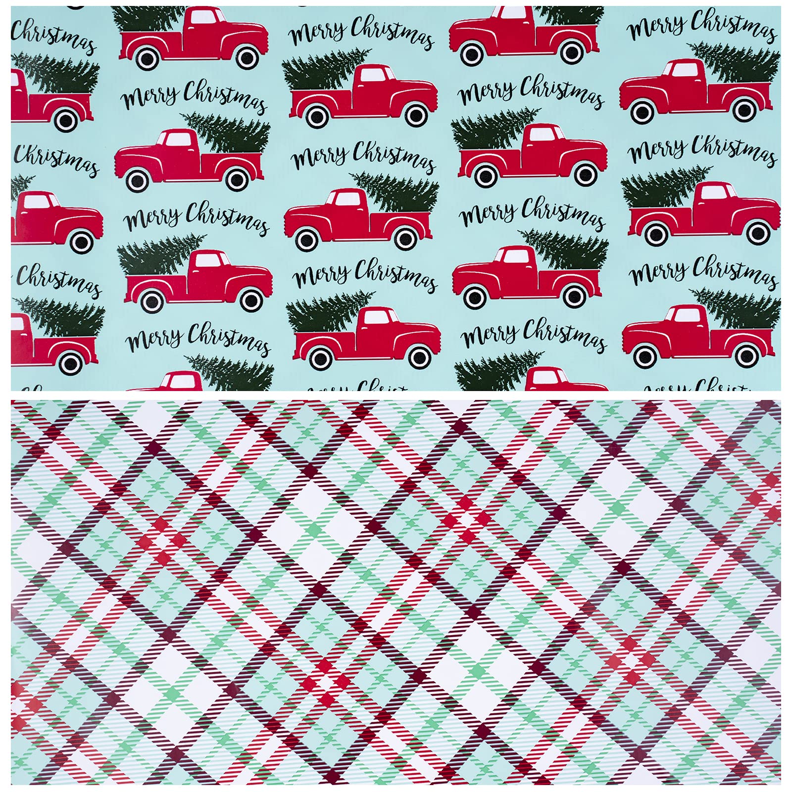 LeZakaa Reversible Christmas Wrapping Paper Jumbo Roll Red Truck & Plaid 24