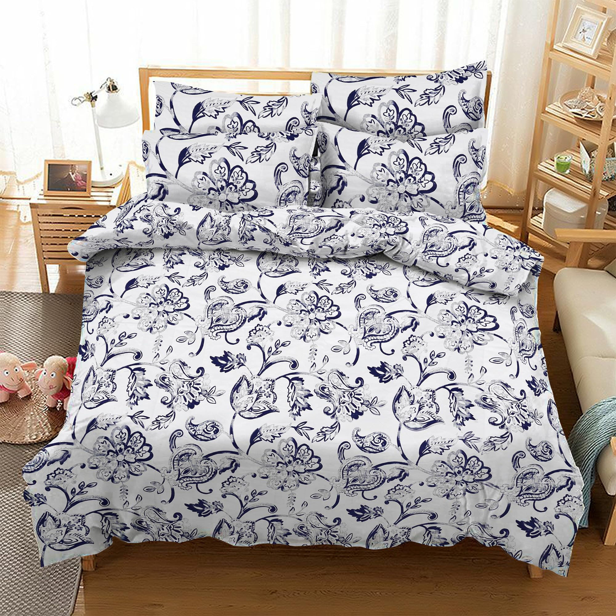 DANYDude 400 Thread Count Floral Printed Pillow Cases Pack of 4 100% Egyptian Cotton Pillow Covers Soft & Machine Washable Printed Pillow Cases 4 Pack Room Decor - Image 5