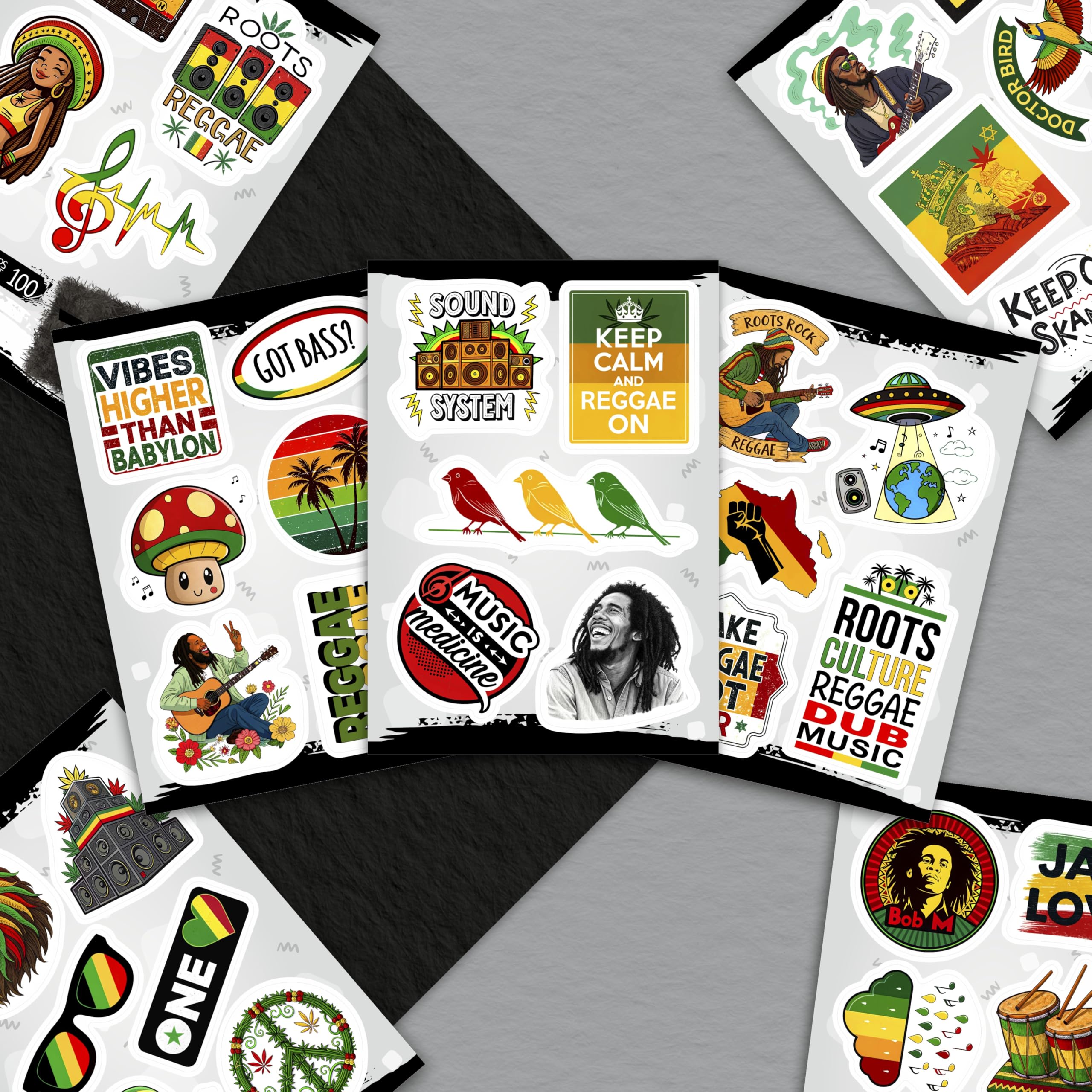 Lot de 100 autocollants et décalcomanies Reggae pour adultes pour bouteille d'eau et ordinateurs portables – Autocollants rasta, autocollants du groupe jamaïcain – Cadeaux pour homme et femme