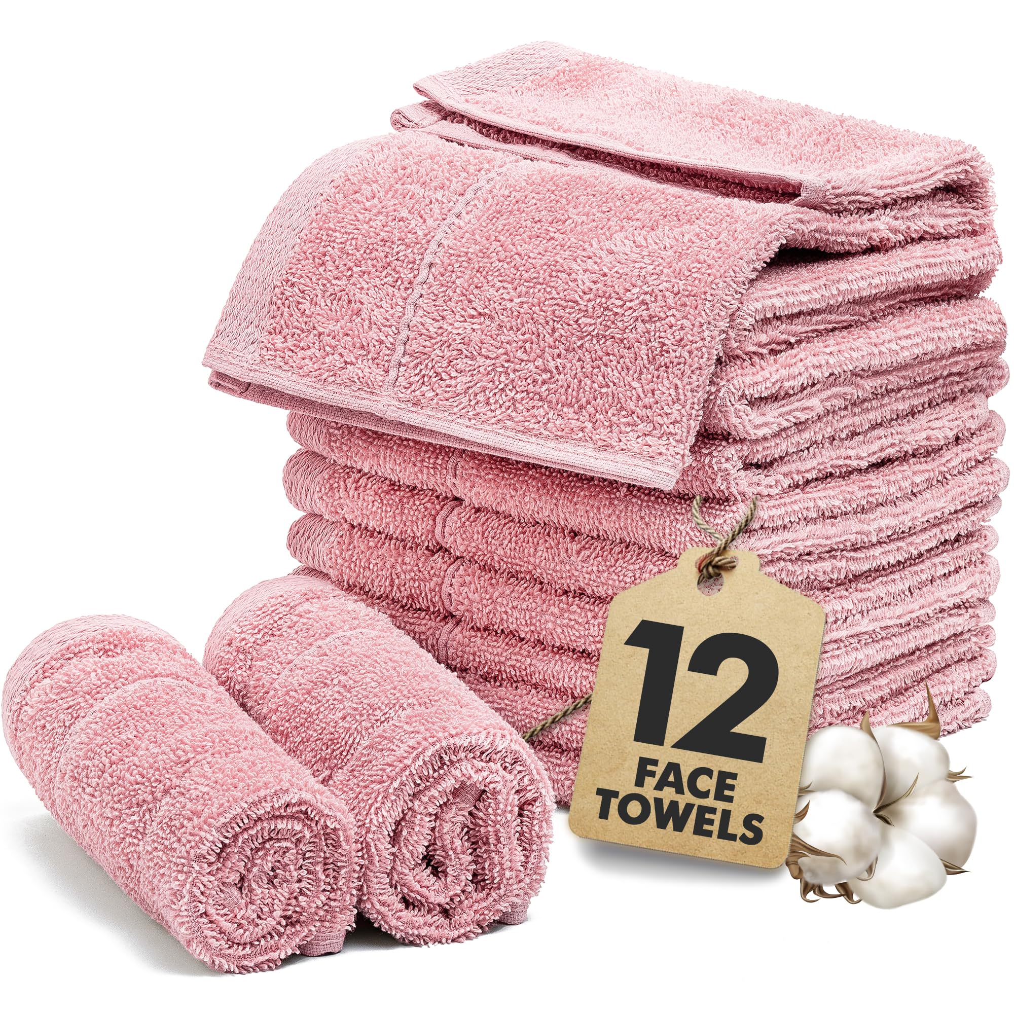Novo Home Face Towels Pack of 12, 100% Cotton Washcloths (30x30cm), Soft, Quick Dry