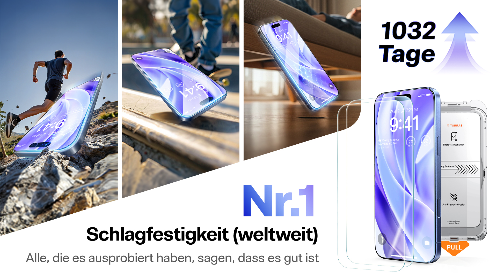 TORRAS Panzerglas Für IPhone - 9H Härte, Sichtschutz, 2 Stück
