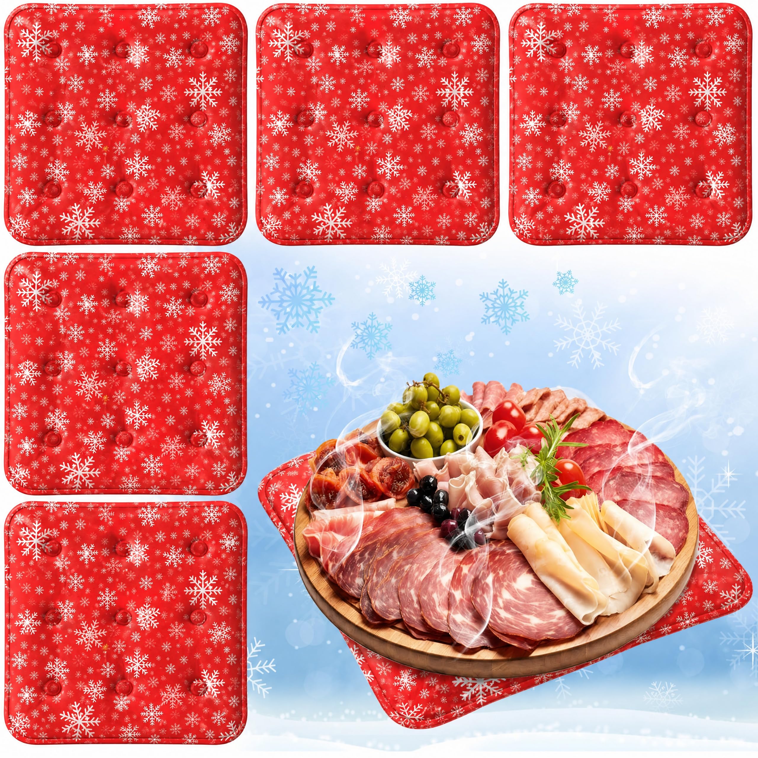 LemonRoad 6 Pcs Cooling Mats for Food Buffet, 9x9 Inch Freezable Ice Mat