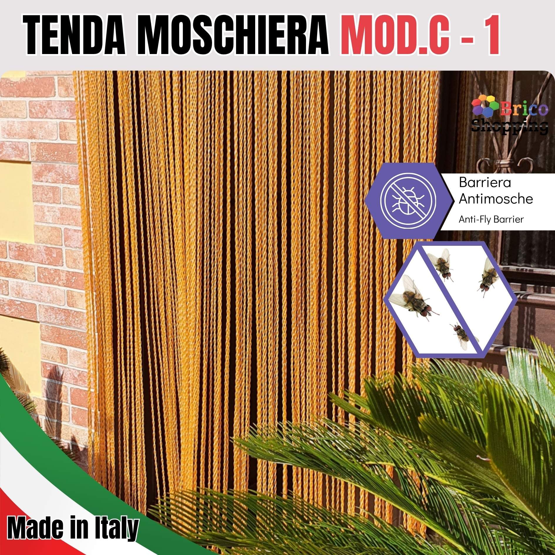 BricoShopping Tenda moschiera Mod.C a fili in pvc regolabile Zanzariera per porta finestra esterna ingresso balcone camper filo ANTIMOSCHE 4 misure
