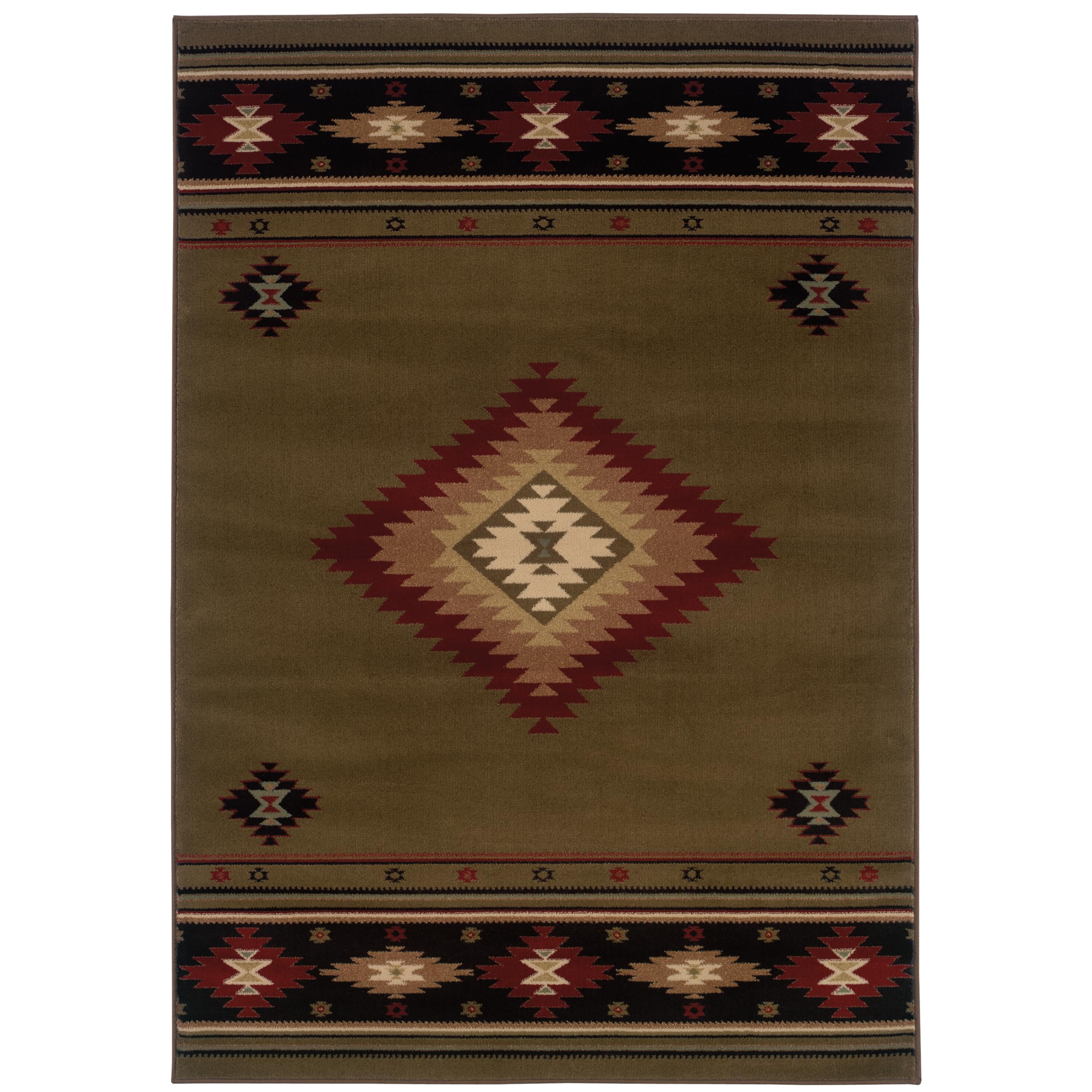 Hudson Area Rug - 087J1-1'10" x 3'3" - in Green/Red - Southwestern Lodge Style, Stain Resistant, Family and Pet Friendly, Entryway, Bathroom Accent Rug