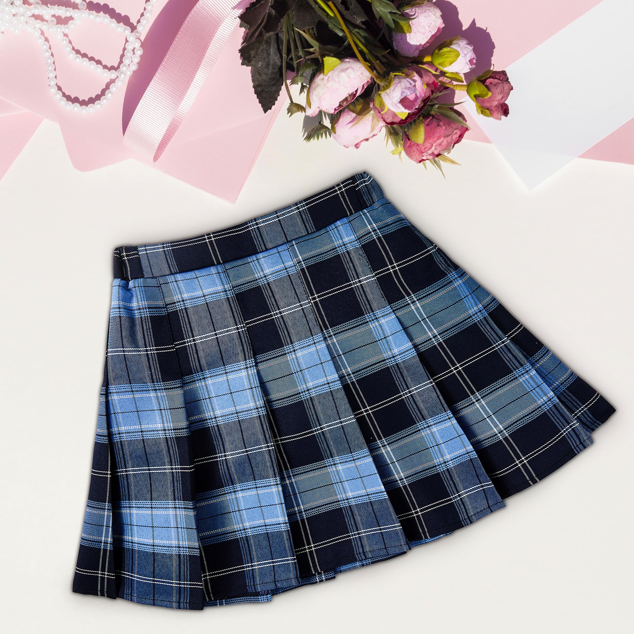 Gonna a quadri per ragazze, gonna da tennis, uniforme a pieghe, mini gonne per ragazze, vita elasticizzata con fiocco