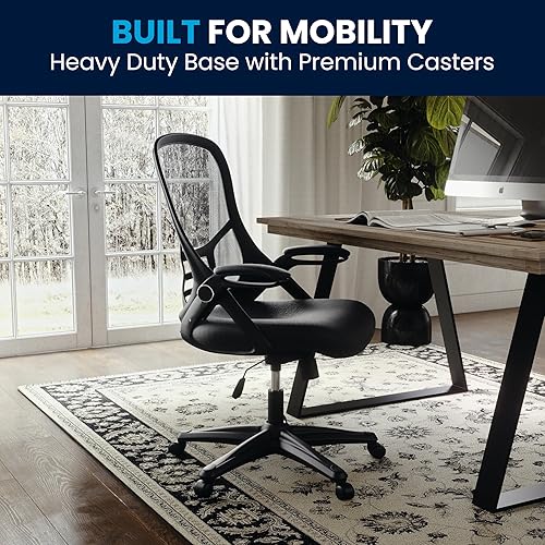 Miniatura 6 de Flash Furniture Porter - Silla de oficina giratoria ergonómica de malla negra con marco negro y brazos abatibles Negro