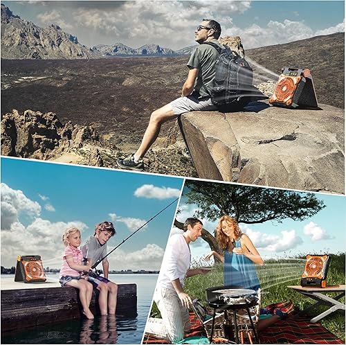 Miniatura 7 de KITWLEMEN Ventilador solar de campamento mejorado con linterna, ventilador de batería recargable, tiempo de funcionamiento máximo de 36 horas, 4