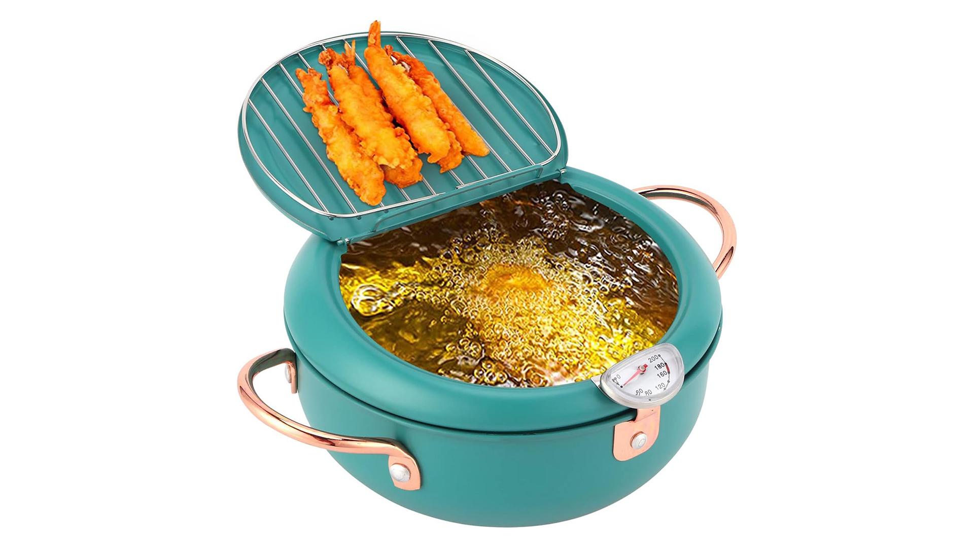 Tempura-Fritteuse Mit Thermometer – 20 Cm, Edelstahl, Für Induktionsherd – Mit Deckel & Öltropfgestell
