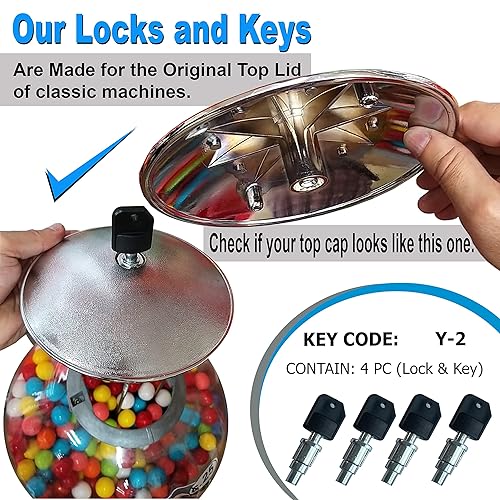 Miniatura 3 de Locks & Keys Classic Gumball Machine - Máquinas expendedoras Tapa superior Tubular Cerradura de llave para cápsulas, dulces, máquina expendedora de