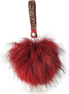 Portachiavi in formato XXL con ciondolo a forma di pompon e strass, in pelliccia sintetica