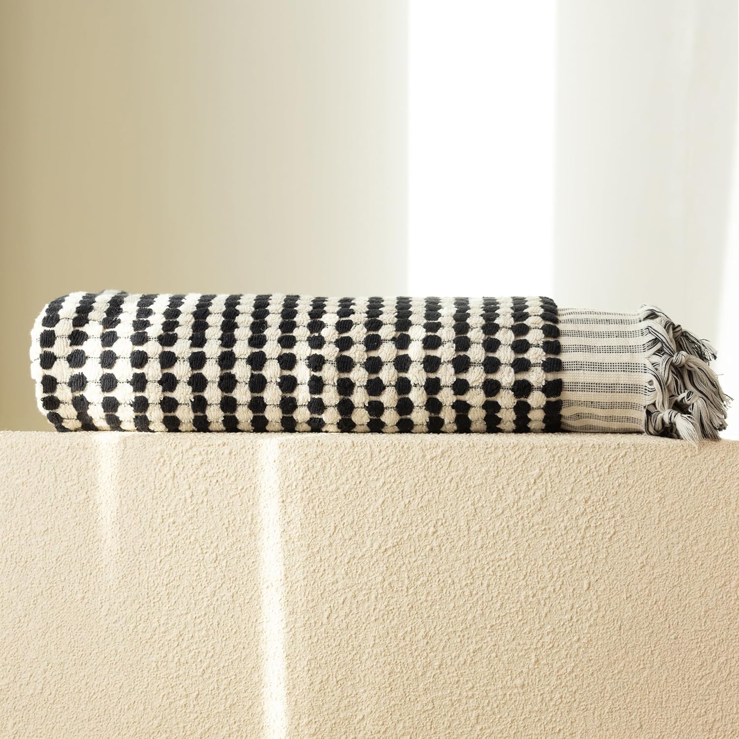 Pom Pom Turkish Bath and Beach Towels - Thick, Soft, Luxurious 100% Turkish Organic Cotton Bubble Weave Towels (Black, 35 x 67 Bath Size)