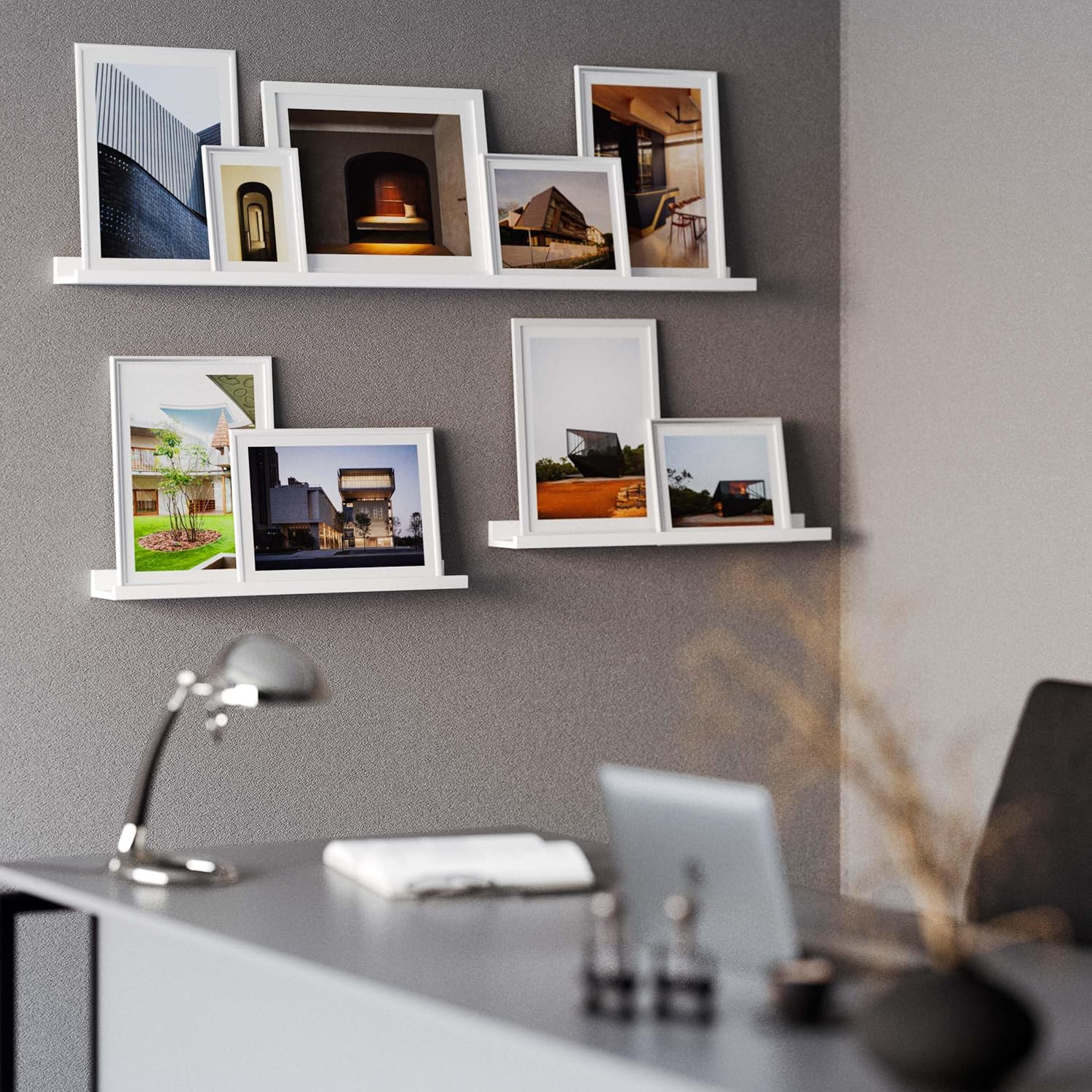 Wallniture Denver Multi Size 48"-24"-24" Floating Shelves for Picture Frames Collage Wall Decor, Living Room Picture Ledge Shelf Set, Wall Shelves for Bedroom, Office Set of 3 White