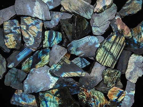 ZAICUS Piedra natural pulida de labradorita de 1 libra de piedra natural cruda para hacer joyas de bricolaje, cristal curativo, equilibrio de