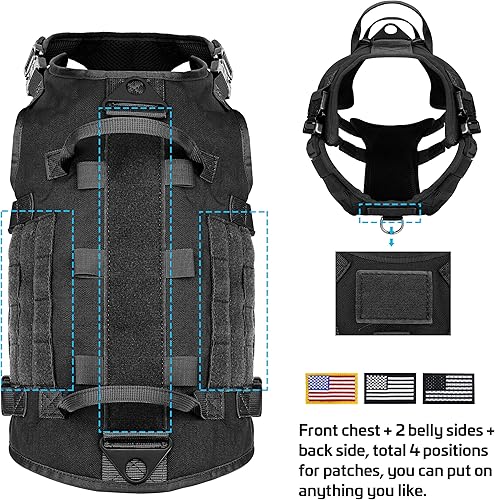 Miniatura 8 de Forestpaw Arnés táctico para perro y collar de entrenamiento de fácil control con correa elástica para perro, arnés militar para perro con mochila