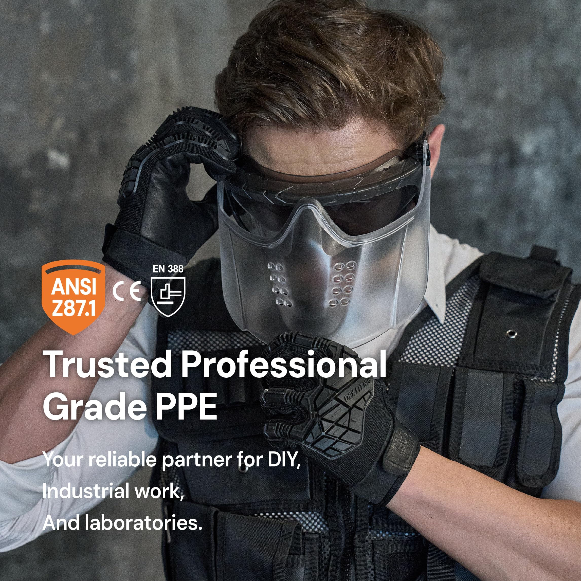 DEX FIT Gafas de seguridad SG220, protección ocular de laboratorio de visión amplia y salpicaduras químicas, antivaho y resistentes a los arañazos, aprobadas por Z87.1