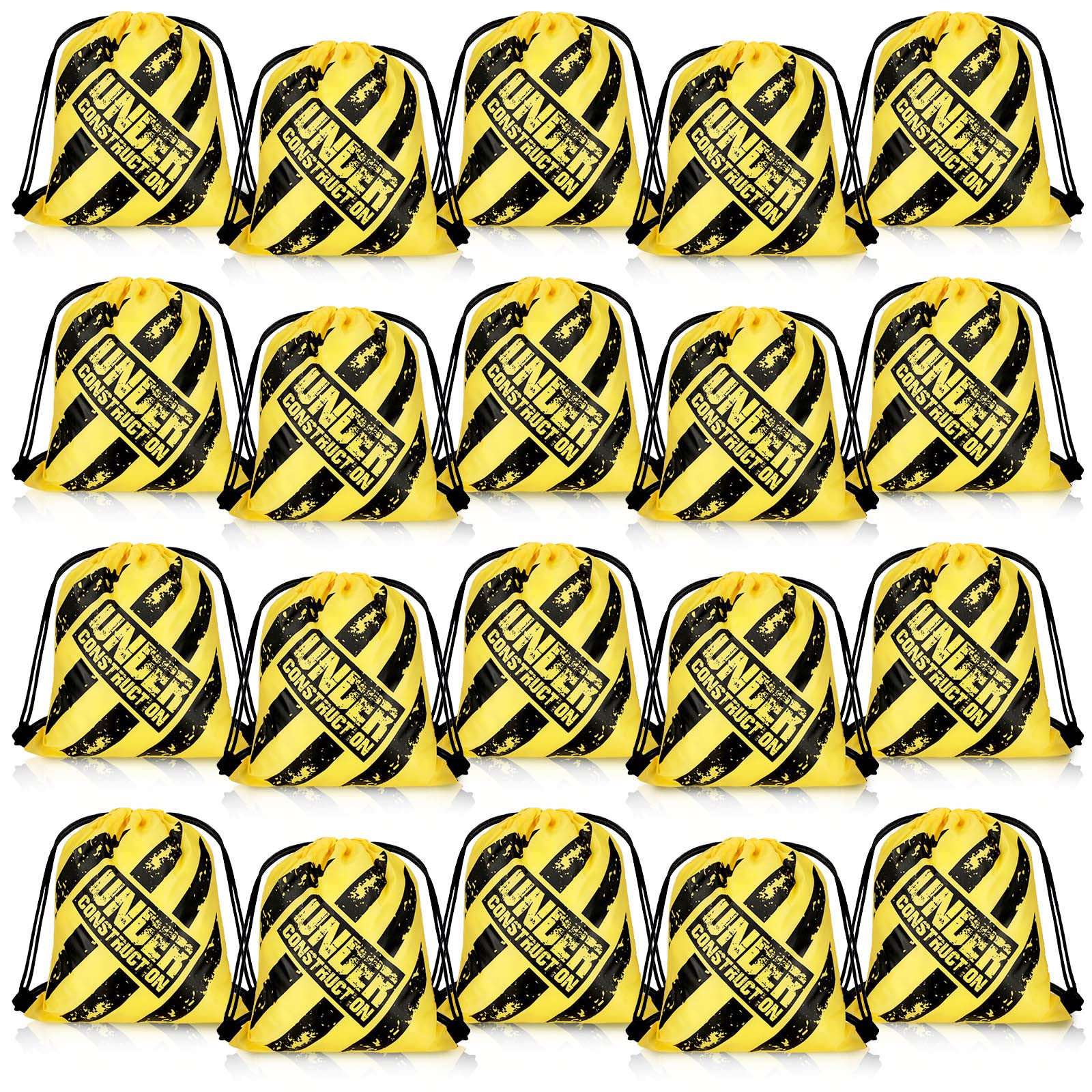 20 Packs Construction Birthday Bags Construction Party Drawstring Gift Bags Kids Birthday Party Favor Bags for Construction Party Supplies and Decorations