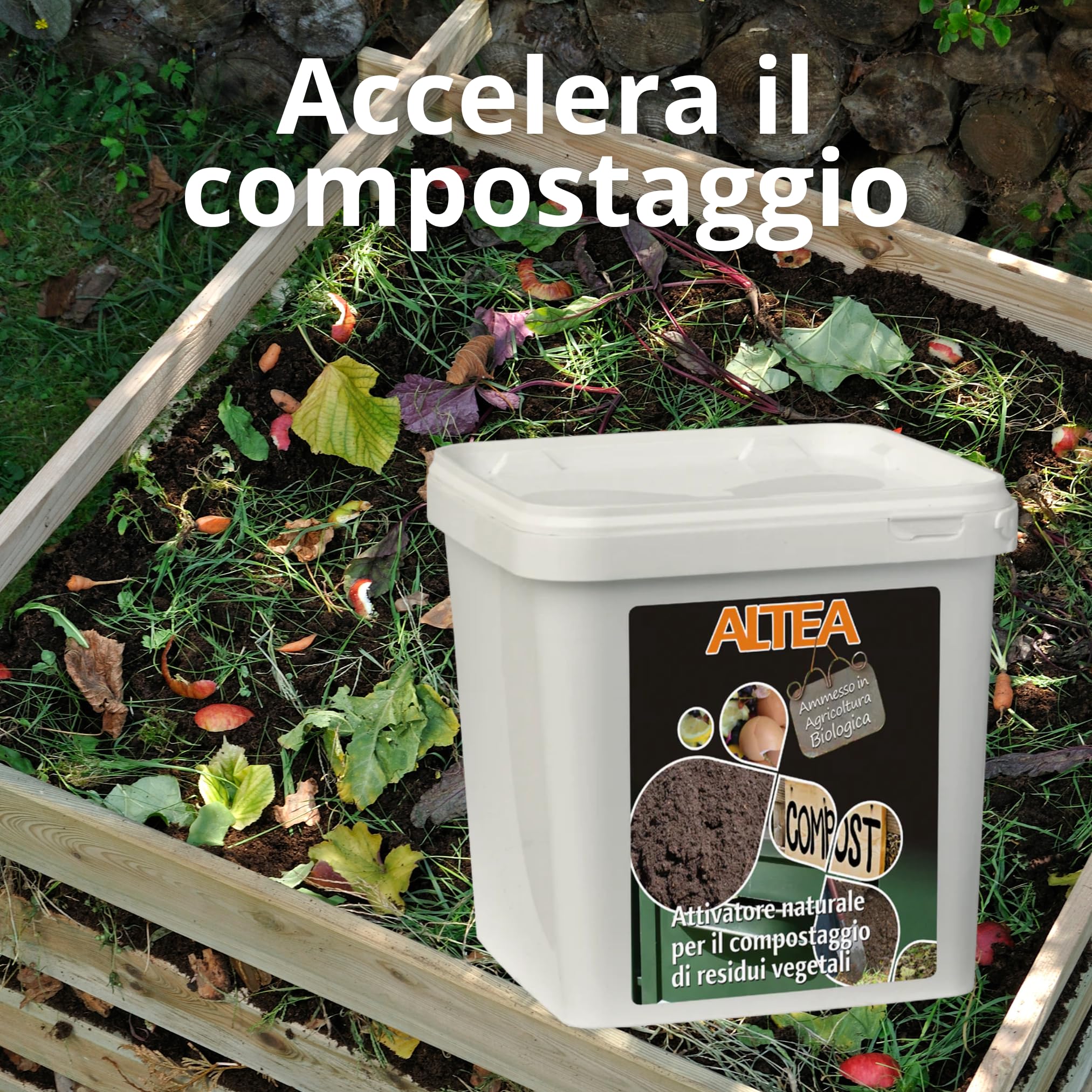 Altea - Acelerador de compostaje de residuos vegetales orgánicos, para compostador, alta concentración de microorganismos, cubo con mango de 3,5 kg