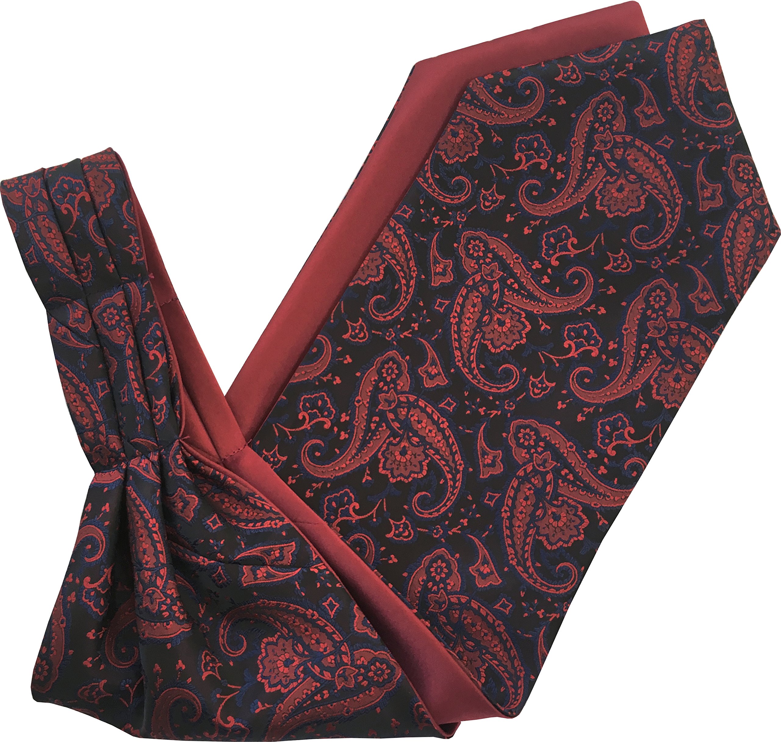 Great British Tie Club Men's Black, Burgundy Paisley Satin Self-Tie Ascot Cravat (Black & Burgundy)