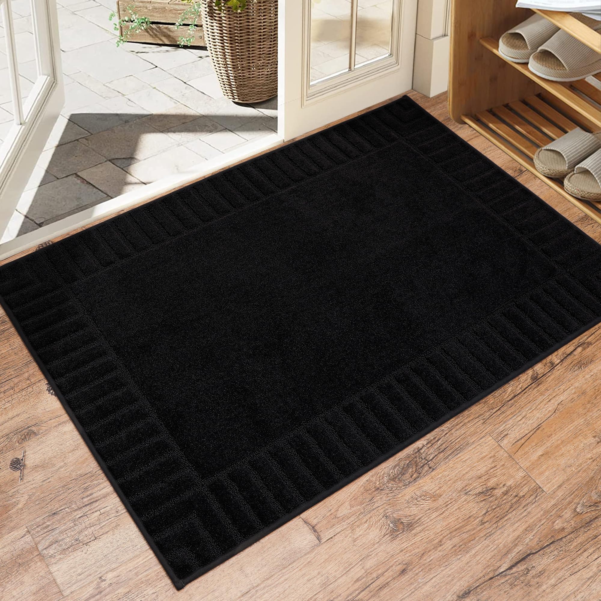 BEQHAUSE Door-Mat Non-Slip Front Doormat Low-Profile Entrance Mats for Front Door Entry Resist Dirt Washable Doormat Absorbent Entryway Door Mat,Black,32"x48"