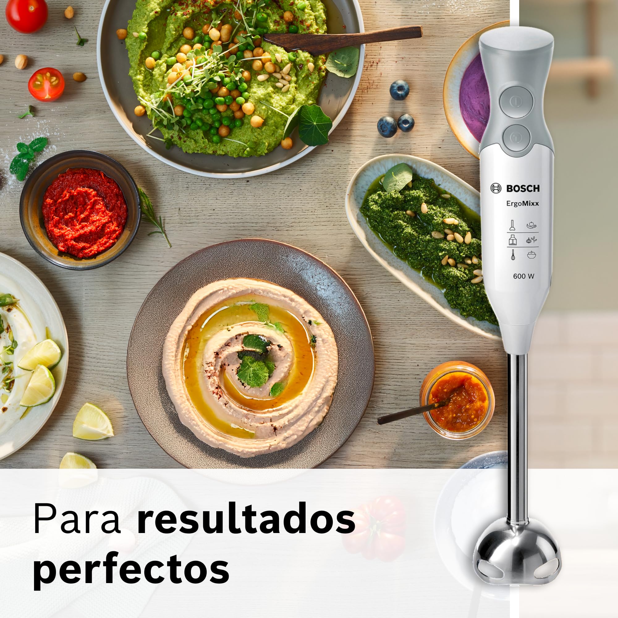 Bosch - Batidora de mano, ErgoMixx, 600 W, QuattroBlade, Blanco, MSM66110