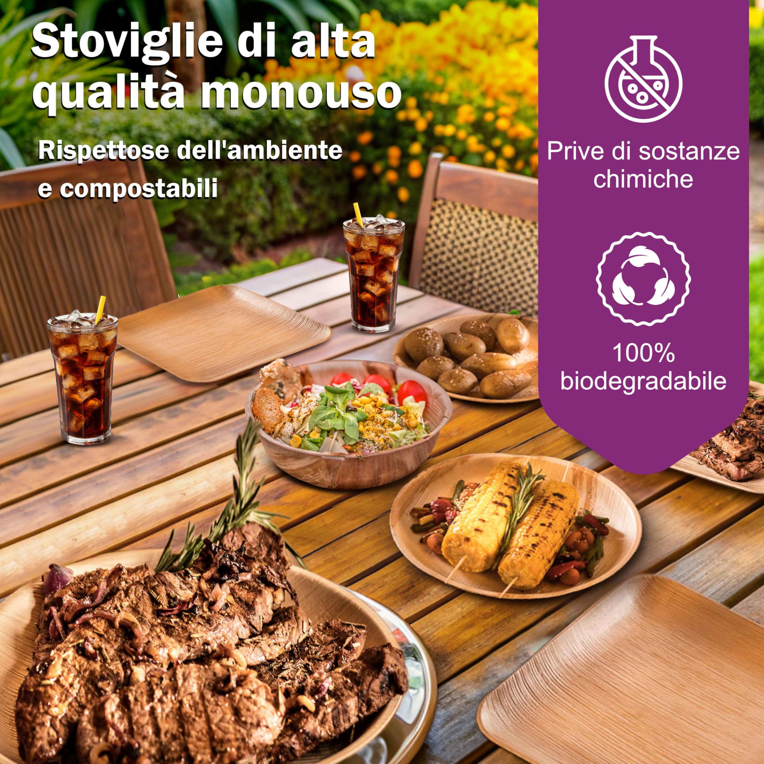 Piatti in Foglia di Palma Ecologici - 25 Pz Rotondi 15x15 cm - Piccole Stoviglie usa e getta Compostabili Eleganti - Leggeri e Resistenti - Simile al Bamboo e al Legno - Ideale per Feste