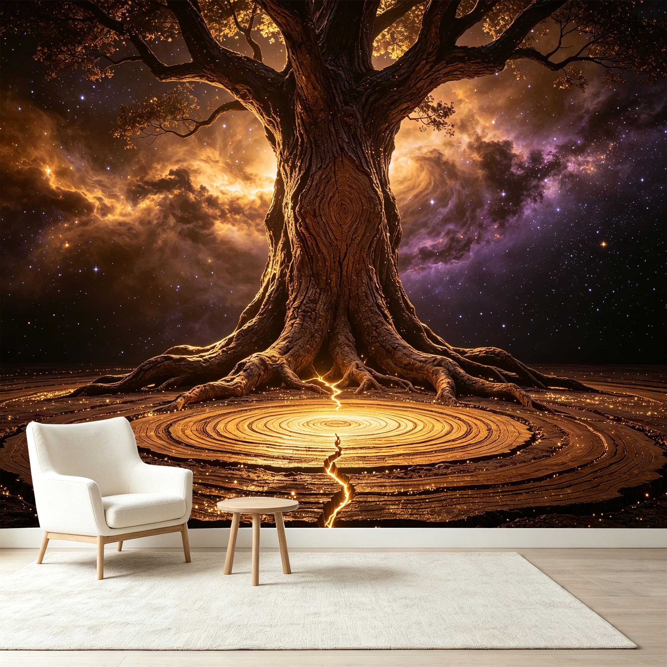Custom Size Wall Murals Cosmic Ancient Tree Nebula Energy Giant Tree Self-Adhesive Wall Fabric Removable Wallpaper Wall Decor for Living Room Bedroom Bathroom