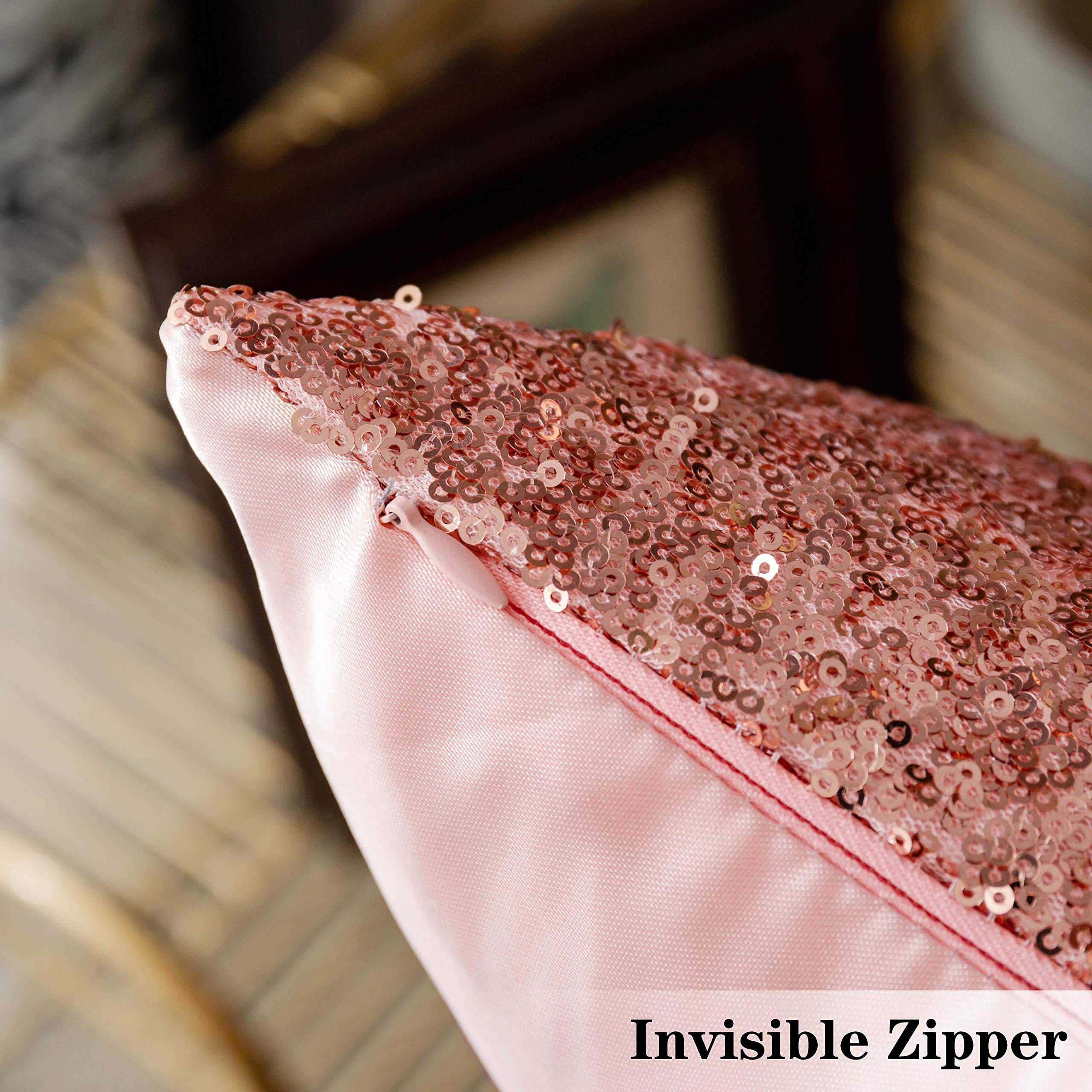 Kevin Textile Set Of 2 Sequin Pillow Covers - 12x20 Inch, Pink, Glitter Cushion Shams For Christmas & Party Decor - View #2