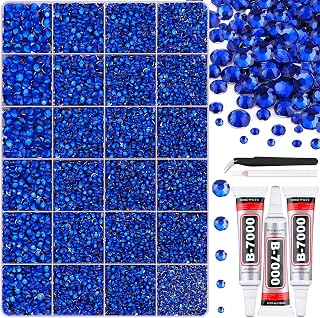 BELLEBOOST 36000Pcs Royal Blue Rhinestones Bedazzling Kit | Bedazzler Kit, Flatback Gems, 3Pcs B7000 Jewelry Glue, Diamond Art Tools, for Crafts Tumblers Shoes Books Nail Art