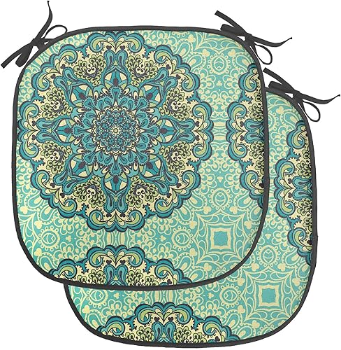 Ambesonne Juego de 2 cojines de asiento para silla étnica, arreglo floral abstracto, estilo mandala, elementos naturales, vibrantes, acolchado de