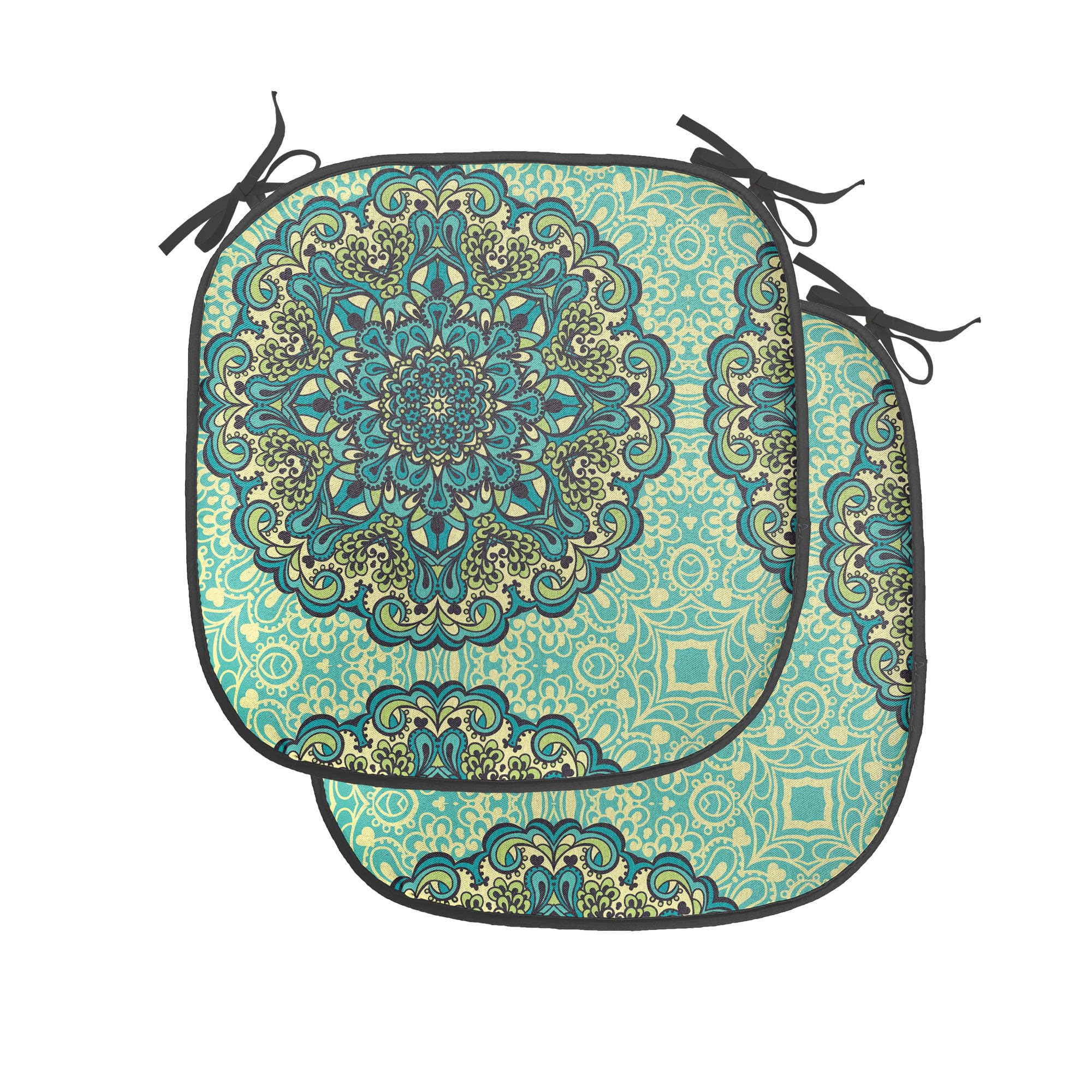 Ambesonne Ethnic Chair Seating Cushion Set of 4, Abstract Flower Arrangement Mandala Style Nature Elements Vibrant, Anti-Slip Seat Padding for Kitchen